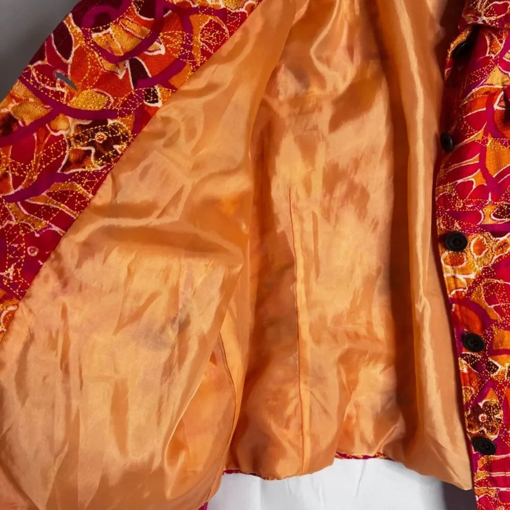 Coldwater Creek Linen‎ Blend Orange Abstract Embroidered Blazer Jacket Size XL - Picture 6 of 10